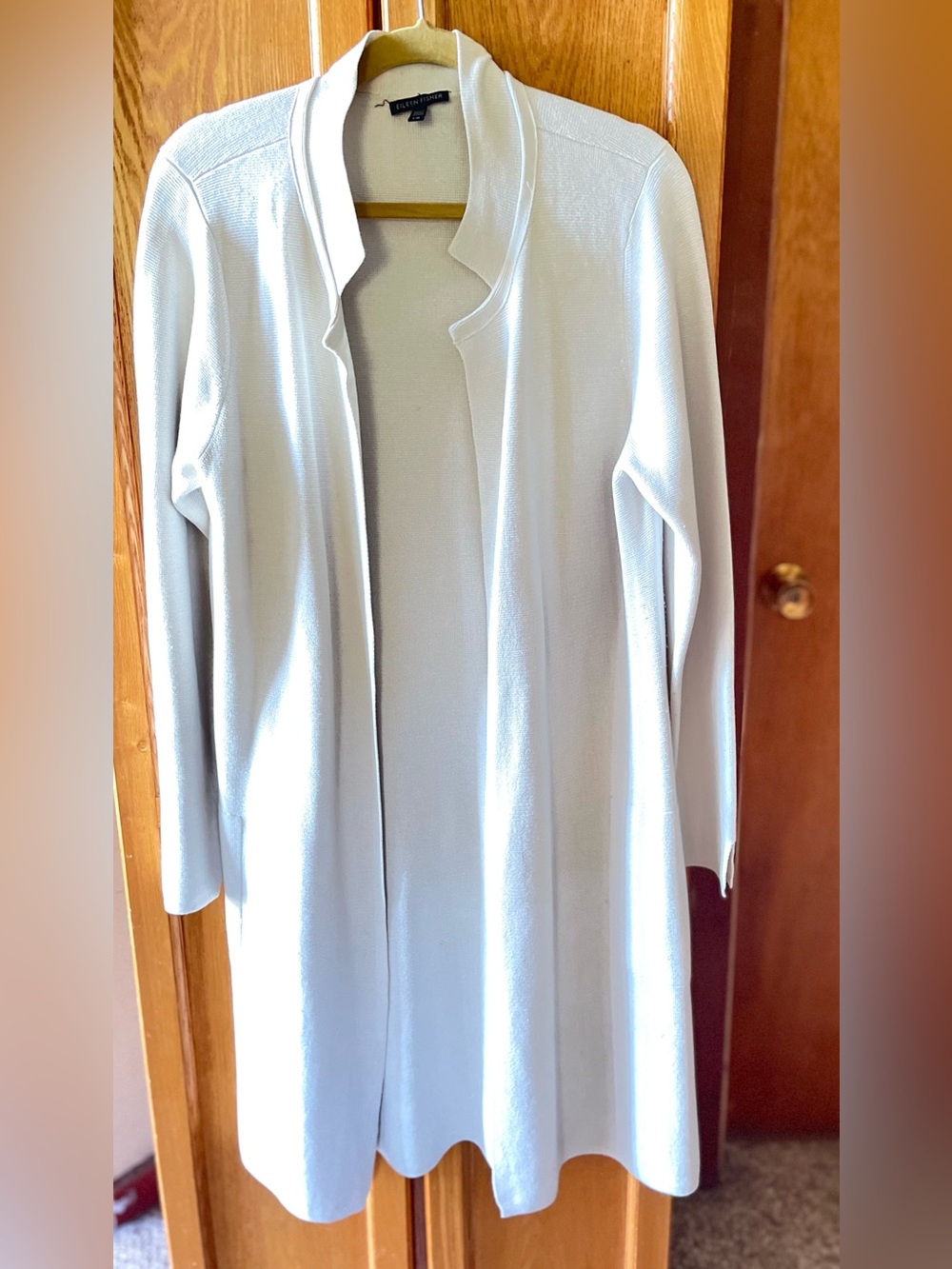 Eileen Fisher Light Cream Open-Front Longline Heavyweight 80% Silk Coatigan